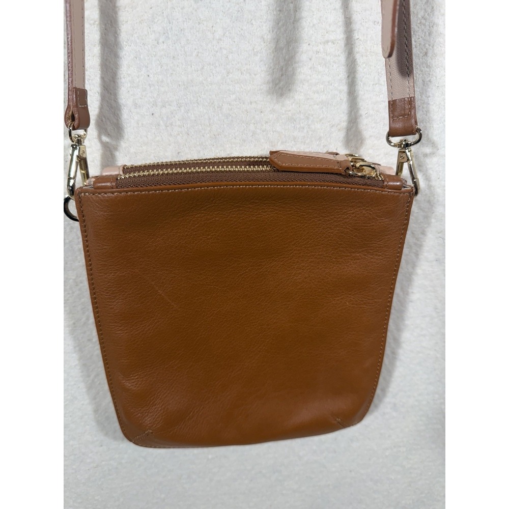 Elisabetta Yang Leather Crossbody Bag Brown Italian Double Zip Gold - Picture 12 of 16